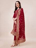 Pure Muslin Banarasi Jacquard Premium Kurta Trousers & Dupatta, Multicolor - Hiral Fashion | Grocsy