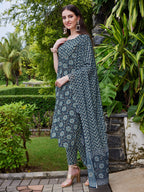 Floral Printed Kurta With Pant & Dupatta Set, Multicolor - Hiral Fashion | Grocsy