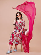 Alia Cut Floral Printed & Embroidered Rayon Kurta With Pant & Dupatta, Multicolor - Hiral Fashion | Grocsy