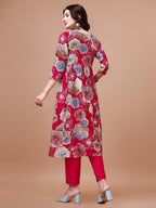 Alia Cut Floral Printed & Embroidered Rayon Kurta With Pant & Dupatta, Multicolor - Hiral Fashion | Grocsy