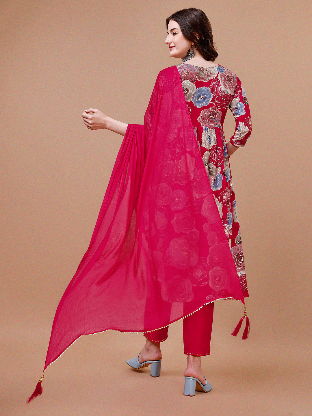 Alia Cut Floral Printed & Embroidered Rayon Kurta With Pant & Dupatta, Multicolor - Hiral Fashion | Grocsy