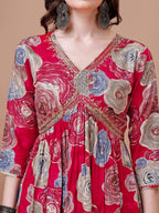 Alia Cut Floral Printed & Embroidered Rayon Kurta With Pant & Dupatta, Multicolor - Hiral Fashion | Grocsy