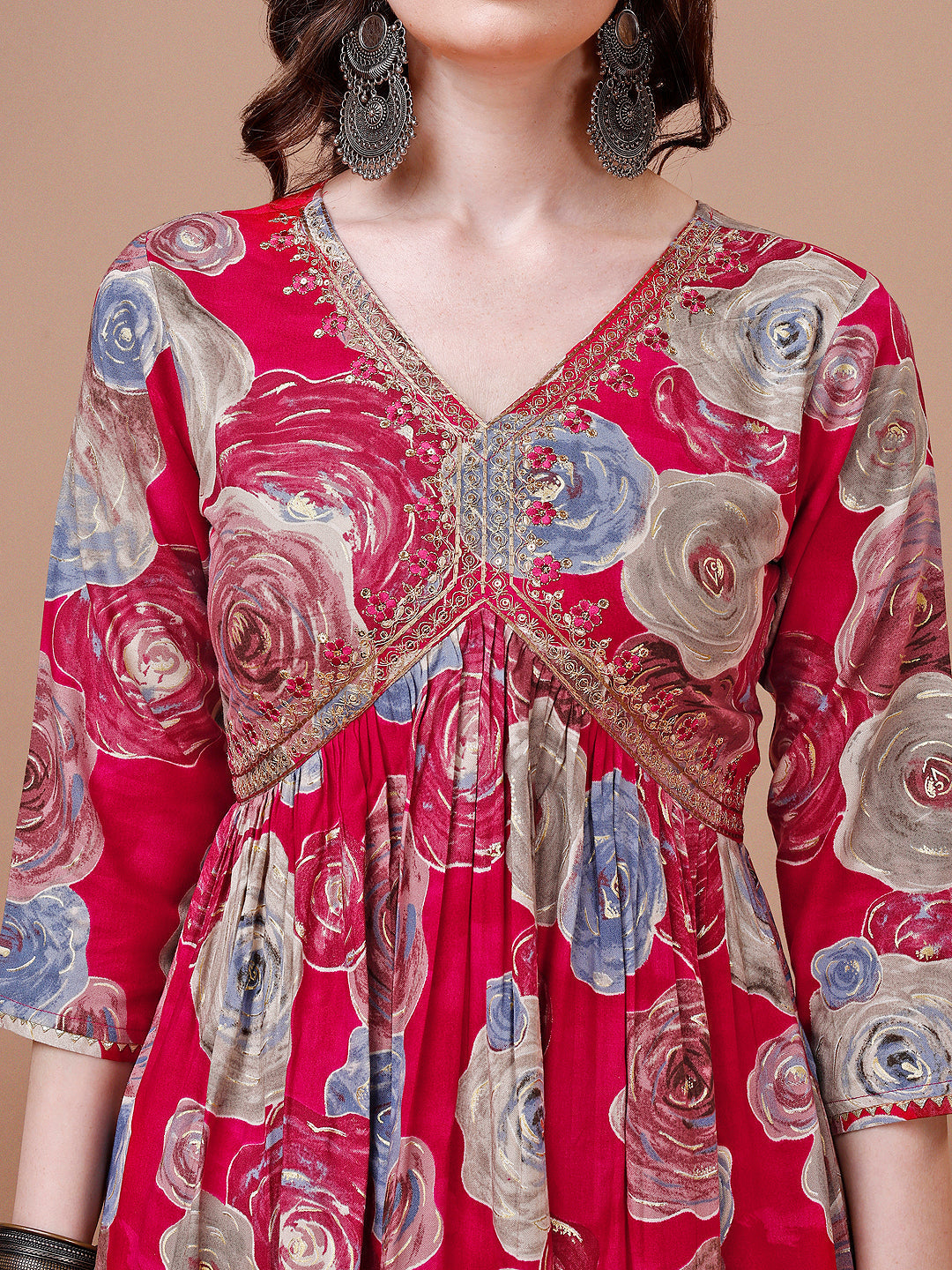 Alia Cut Floral Printed & Embroidered Rayon Kurta With Pant & Dupatta, Multicolor - Hiral Fashion | Grocsy