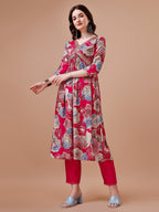 Alia Cut Floral Printed & Embroidered Rayon Kurta With Pant & Dupatta, Multicolor - Hiral Fashion | Grocsy