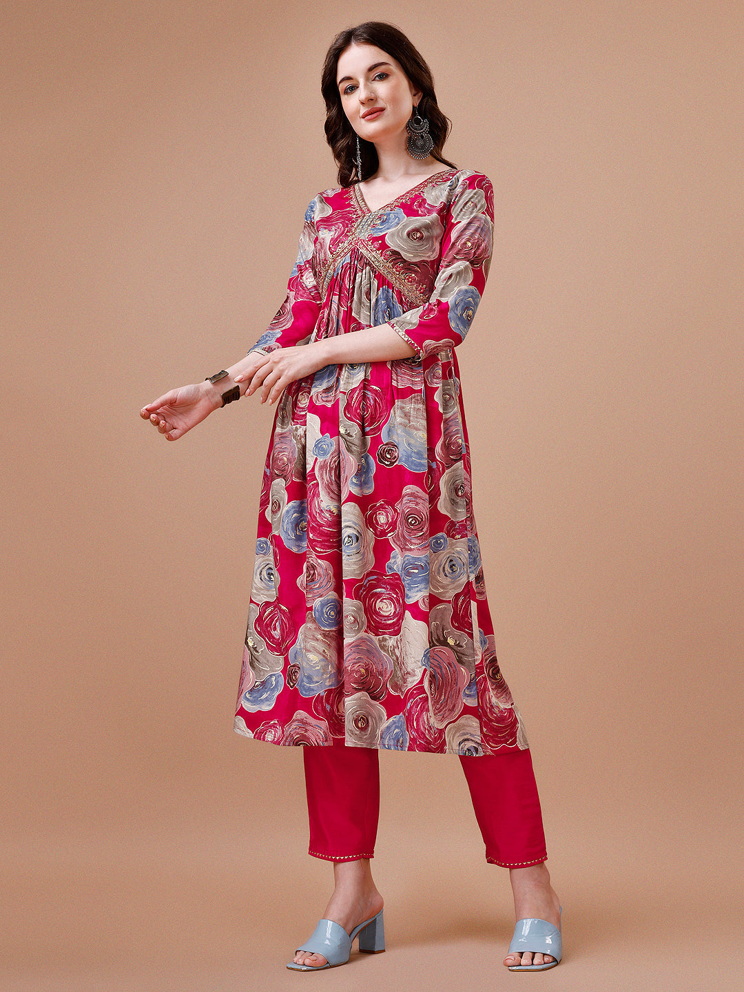 Alia Cut Floral Printed & Embroidered Rayon Kurta With Pant & Dupatta, Multicolor - Hiral Fashion | Grocsy