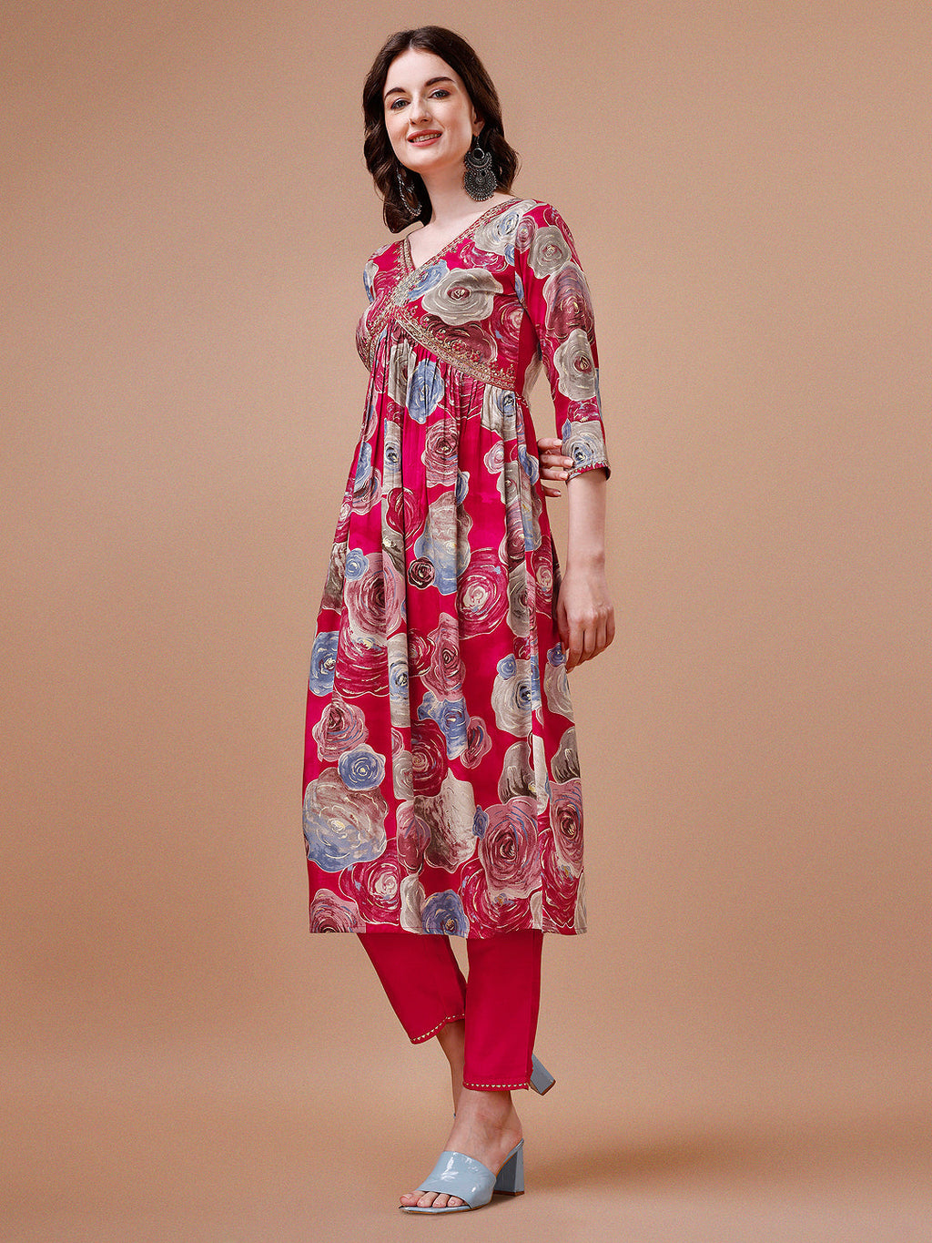 Alia Cut Floral Printed & Embroidered Rayon Kurta With Pant & Dupatta, Multicolor - Hiral Fashion | Grocsy