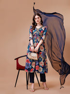 Alia Cut Floral Printed & Embroidered Rayon Kurta With Pant & Dupatta, Multicolor - Hiral Fashion | Grocsy