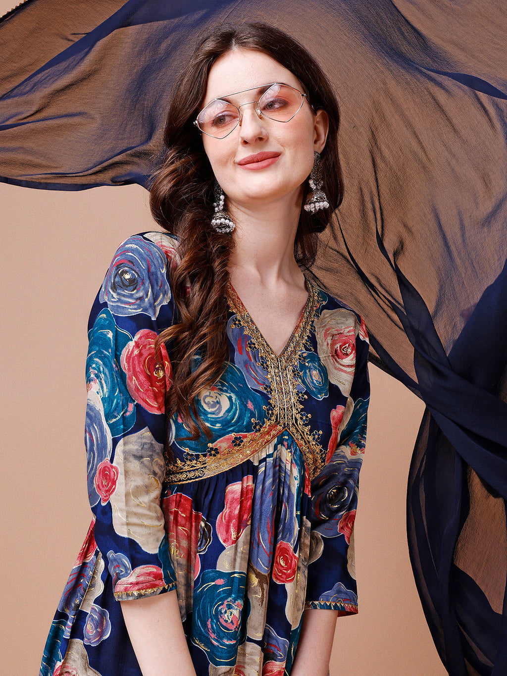 Alia Cut Floral Printed & Embroidered Rayon Kurta With Pant & Dupatta, Multicolor - Hiral Fashion | Grocsy