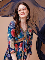 Alia Cut Floral Printed & Embroidered Rayon Kurta With Pant & Dupatta, Multicolor - Hiral Fashion | Grocsy