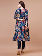 Alia Cut Floral Printed & Embroidered Rayon Kurta With Pant & Dupatta, Multicolor - Hiral Fashion | Grocsy