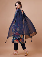 Alia Cut Floral Printed & Embroidered Rayon Kurta With Pant & Dupatta, Multicolor - Hiral Fashion | Grocsy