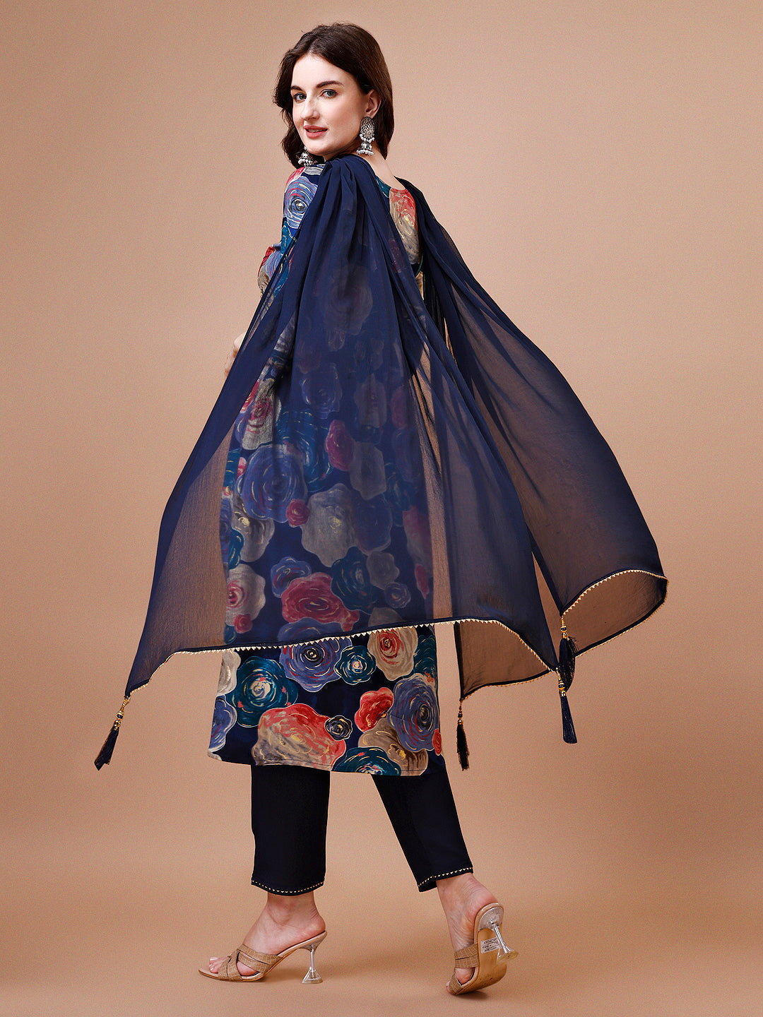 Alia Cut Floral Printed & Embroidered Rayon Kurta With Pant & Dupatta, Multicolor - Hiral Fashion | Grocsy
