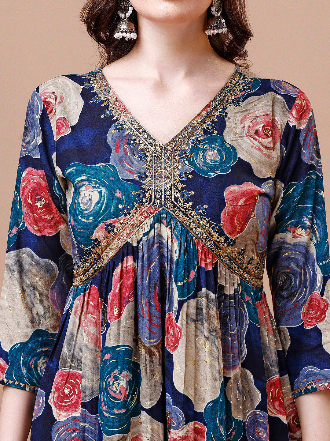 Alia Cut Floral Printed & Embroidered Rayon Kurta With Pant & Dupatta, Multicolor - Hiral Fashion | Grocsy