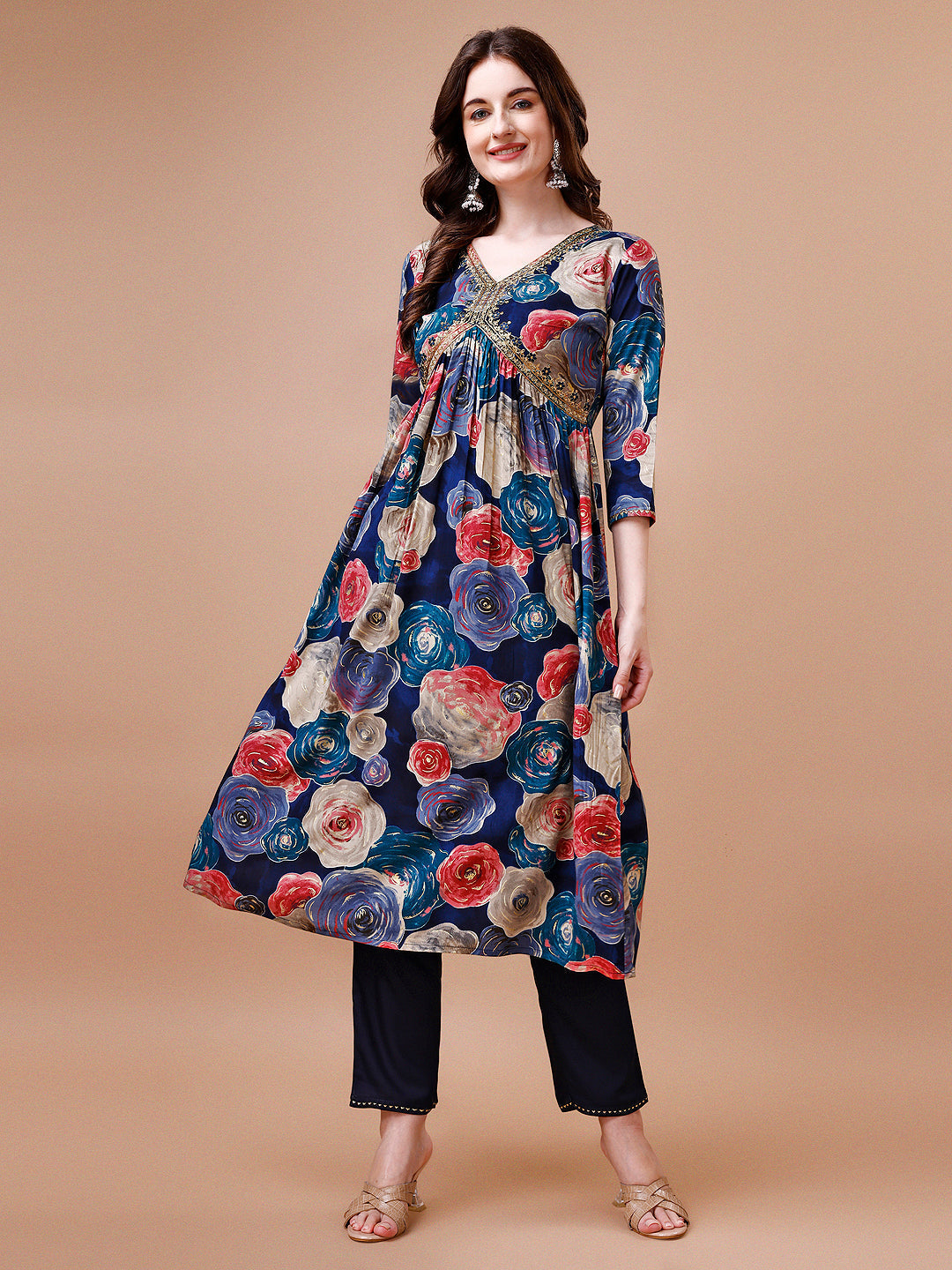 Alia Cut Floral Printed & Embroidered Rayon Kurta With Pant & Dupatta, Multicolor - Hiral Fashion | Grocsy
