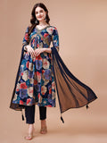 Alia Cut Floral Printed & Embroidered Rayon Kurta With Pant & Dupatta, Multicolor - Hiral Fashion | Grocsy