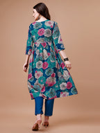 Alia Cut Floral Printed & Embroidered Rayon Kurta With Pant & Dupatta, Multicolor - Hiral Fashion | Grocsy