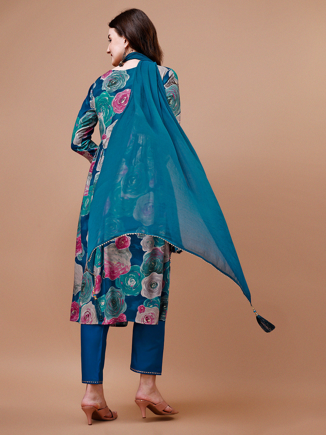 Alia Cut Floral Printed & Embroidered Rayon Kurta With Pant & Dupatta, Multicolor - Hiral Fashion | Grocsy