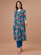 Alia Cut Floral Printed & Embroidered Rayon Kurta With Pant & Dupatta, Multicolor - Hiral Fashion | Grocsy