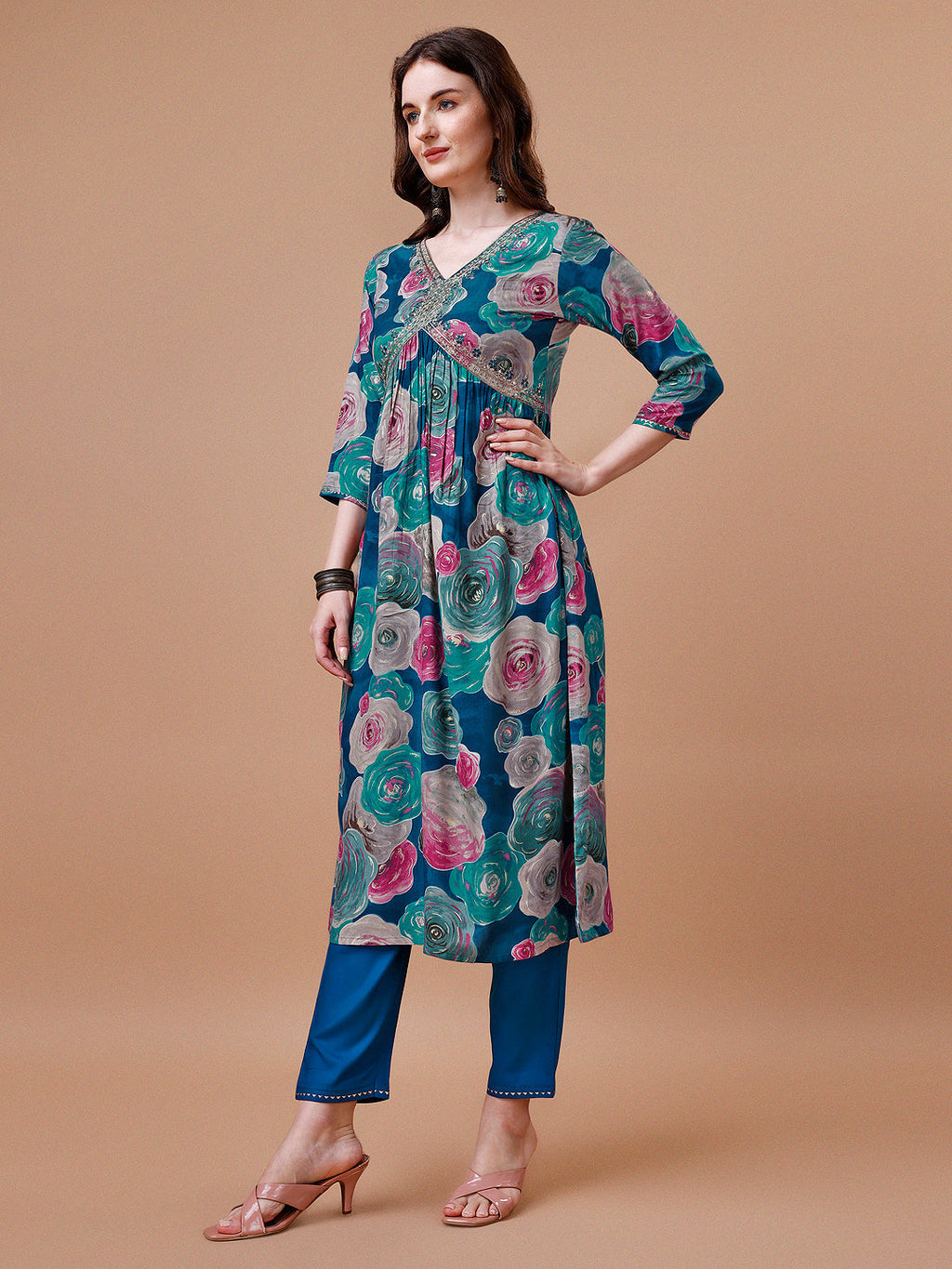 Alia Cut Floral Printed & Embroidered Rayon Kurta With Pant & Dupatta, Multicolor - Hiral Fashion | Grocsy