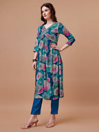 Alia Cut Floral Printed & Embroidered Rayon Kurta With Pant & Dupatta, Multicolor - Hiral Fashion | Grocsy