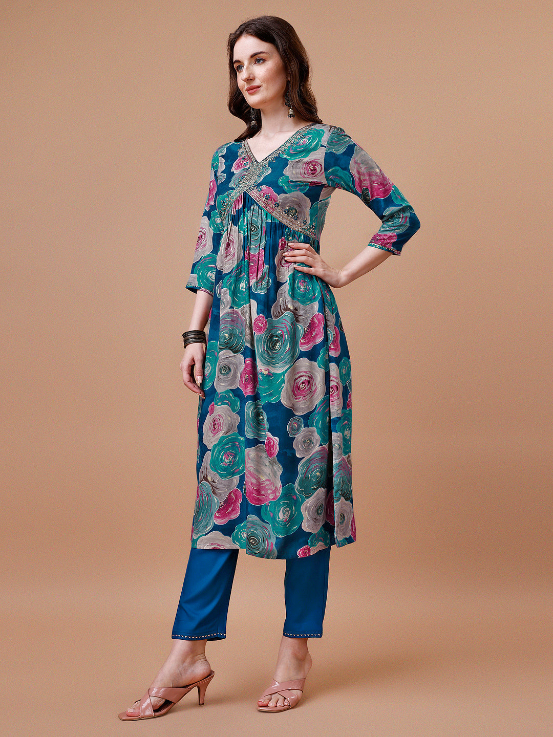 Alia Cut Floral Printed & Embroidered Rayon Kurta With Pant & Dupatta, Multicolor - Hiral Fashion | Grocsy