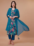 Alia Cut Floral Printed & Embroidered Rayon Kurta With Pant & Dupatta, Multicolor - Hiral Fashion | Grocsy