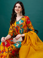 Alia Cut Hand Embroidered & Printed Pure Chinon Kurta With Pant & Dupatta, Multicolor - Hiral Fashion | Grocsy