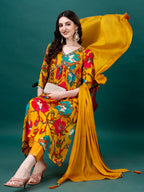 Alia Cut Hand Embroidered & Printed Pure Chinon Kurta With Pant & Dupatta, Multicolor - Hiral Fashion | Grocsy