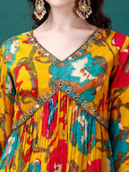 Alia Cut Hand Embroidered & Printed Pure Chinon Kurta With Pant & Dupatta, Multicolor - Hiral Fashion | Grocsy