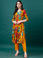 Alia Cut Hand Embroidered & Printed Pure Chinon Kurta With Pant & Dupatta, Multicolor - Hiral Fashion | Grocsy