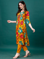 Alia Cut Hand Embroidered & Printed Pure Chinon Kurta With Pant & Dupatta, Multicolor - Hiral Fashion | Grocsy