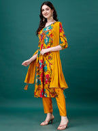 Alia Cut Hand Embroidered & Printed Pure Chinon Kurta With Pant & Dupatta, Multicolor - Hiral Fashion | Grocsy