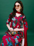 Alia Cut Hand Embroidered & Printed Pure Chinon Kurta With Pant & Dupatta, Multicolor - Hiral Fashion | Grocsy