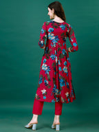 Alia Cut Hand Embroidered & Printed Pure Chinon Kurta With Pant & Dupatta, Multicolor - Hiral Fashion | Grocsy