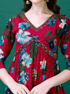 Alia Cut Hand Embroidered & Printed Pure Chinon Kurta With Pant & Dupatta, Multicolor - Hiral Fashion | Grocsy