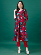 Alia Cut Hand Embroidered & Printed Pure Chinon Kurta With Pant & Dupatta, Multicolor - Hiral Fashion | Grocsy