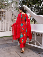 Alia Cut Hand Embroidered & Floral Printed Kurta With Pant & Dupatta Premium, Multicolor - Hiral Fashion | Grocsy