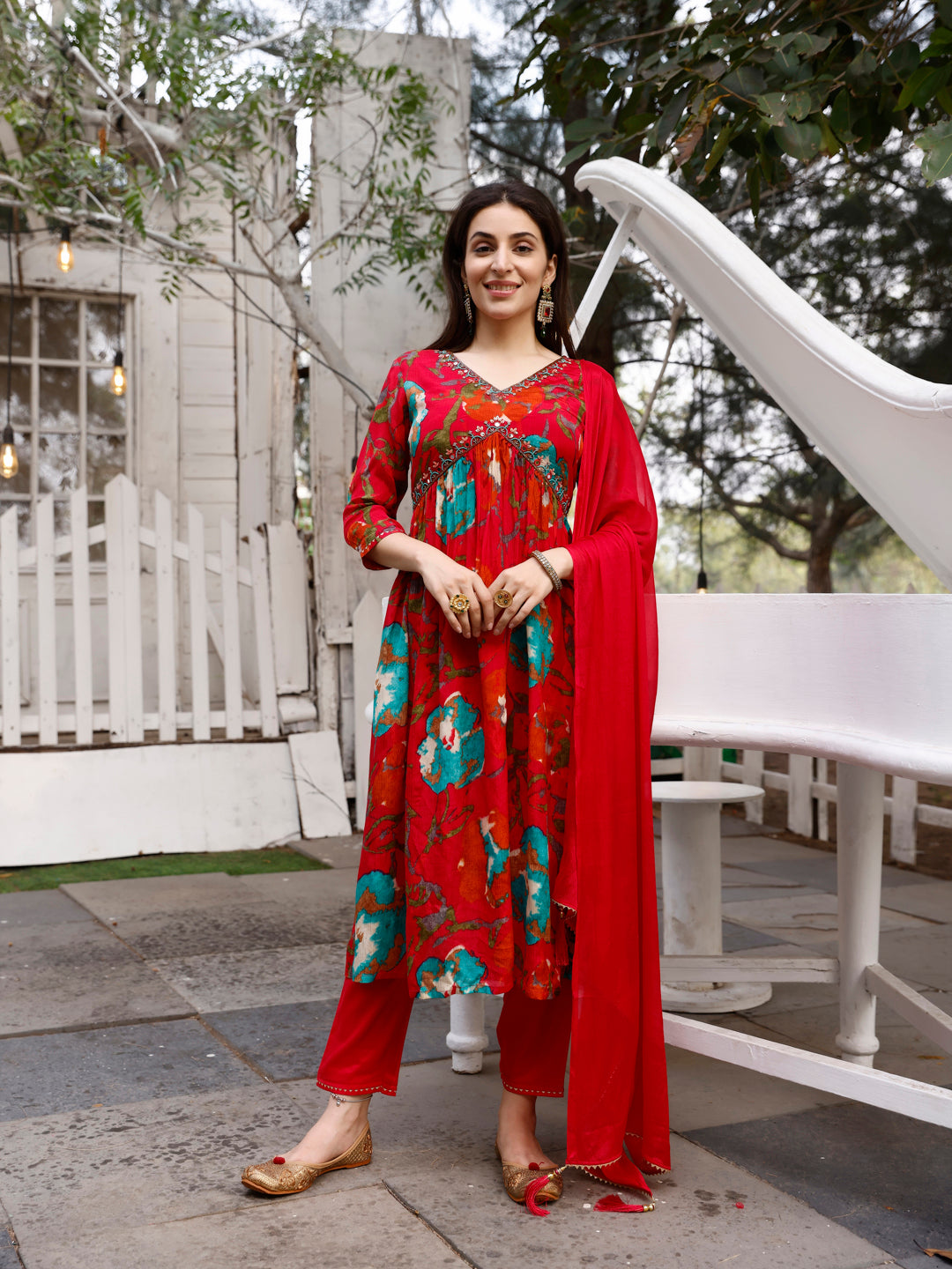 Alia Cut Hand Embroidered & Floral Printed Kurta With Pant & Dupatta Premium, Multicolor - Hiral Fashion | Grocsy
