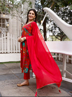 Alia Cut Hand Embroidered & Floral Printed Kurta With Pant & Dupatta Premium, Multicolor - Hiral Fashion | Grocsy