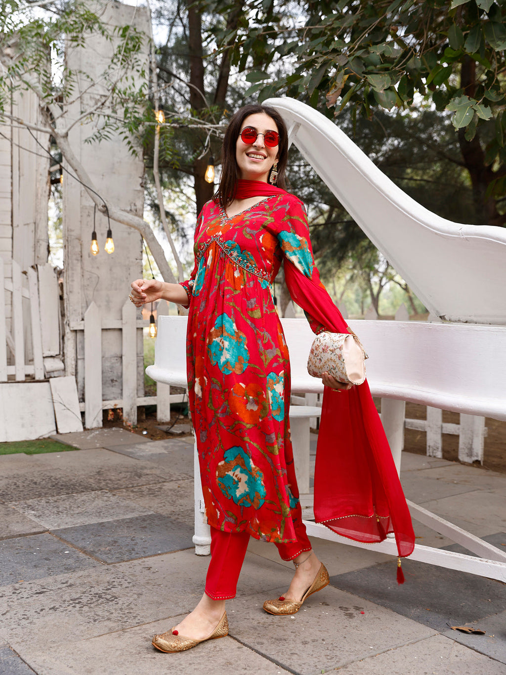 Alia Cut Hand Embroidered & Floral Printed Kurta With Pant & Dupatta Premium, Multicolor - Hiral Fashion | Grocsy