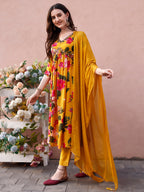 Alia Cut Hand Embroidered & Floral Printed Kurta With Pant & Dupatta Premium, Multicolor - Hiral Fashion | Grocsy