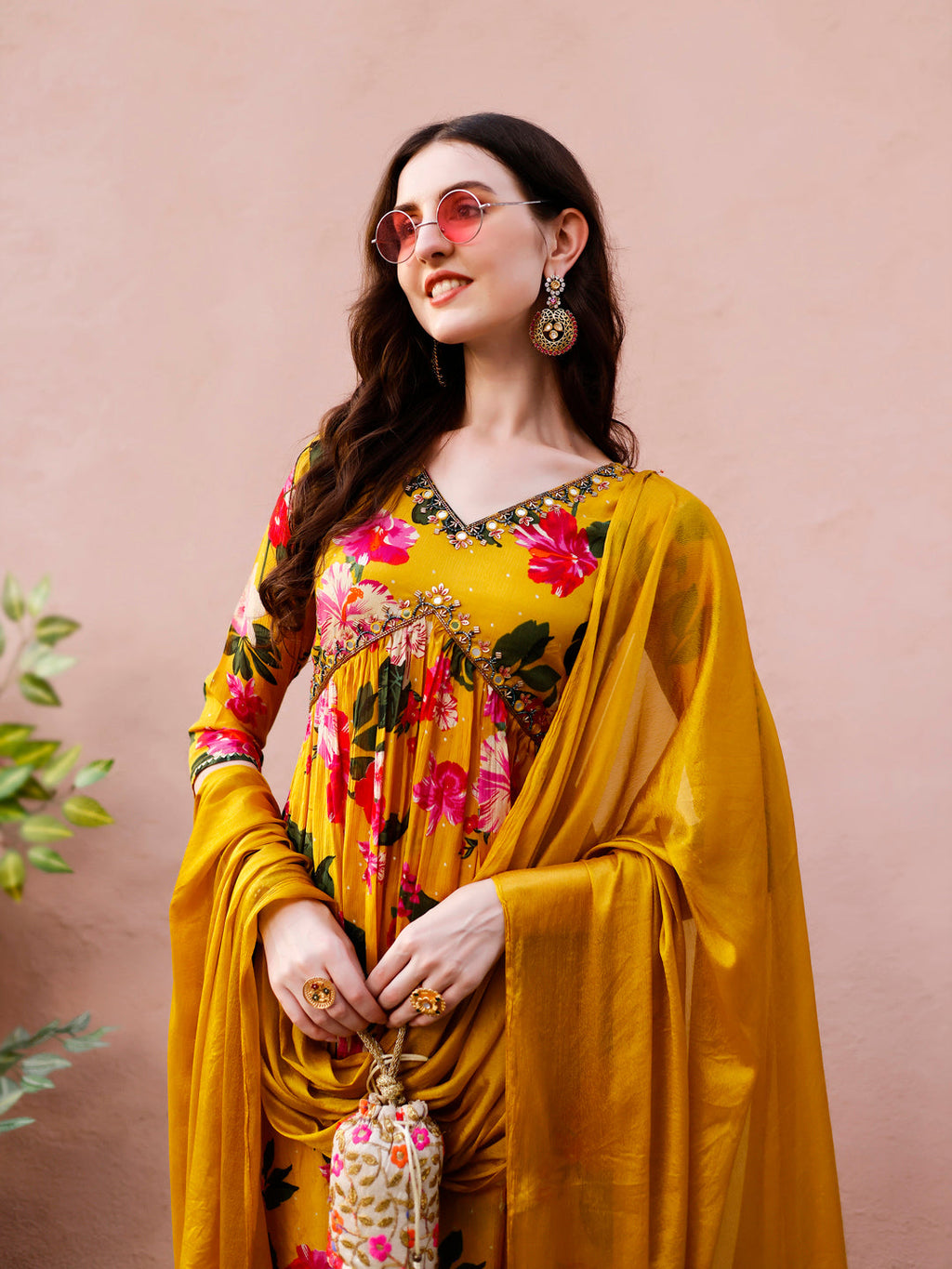Alia Cut Hand Embroidered & Floral Printed Kurta With Pant & Dupatta Premium, Multicolor - Hiral Fashion | Grocsy