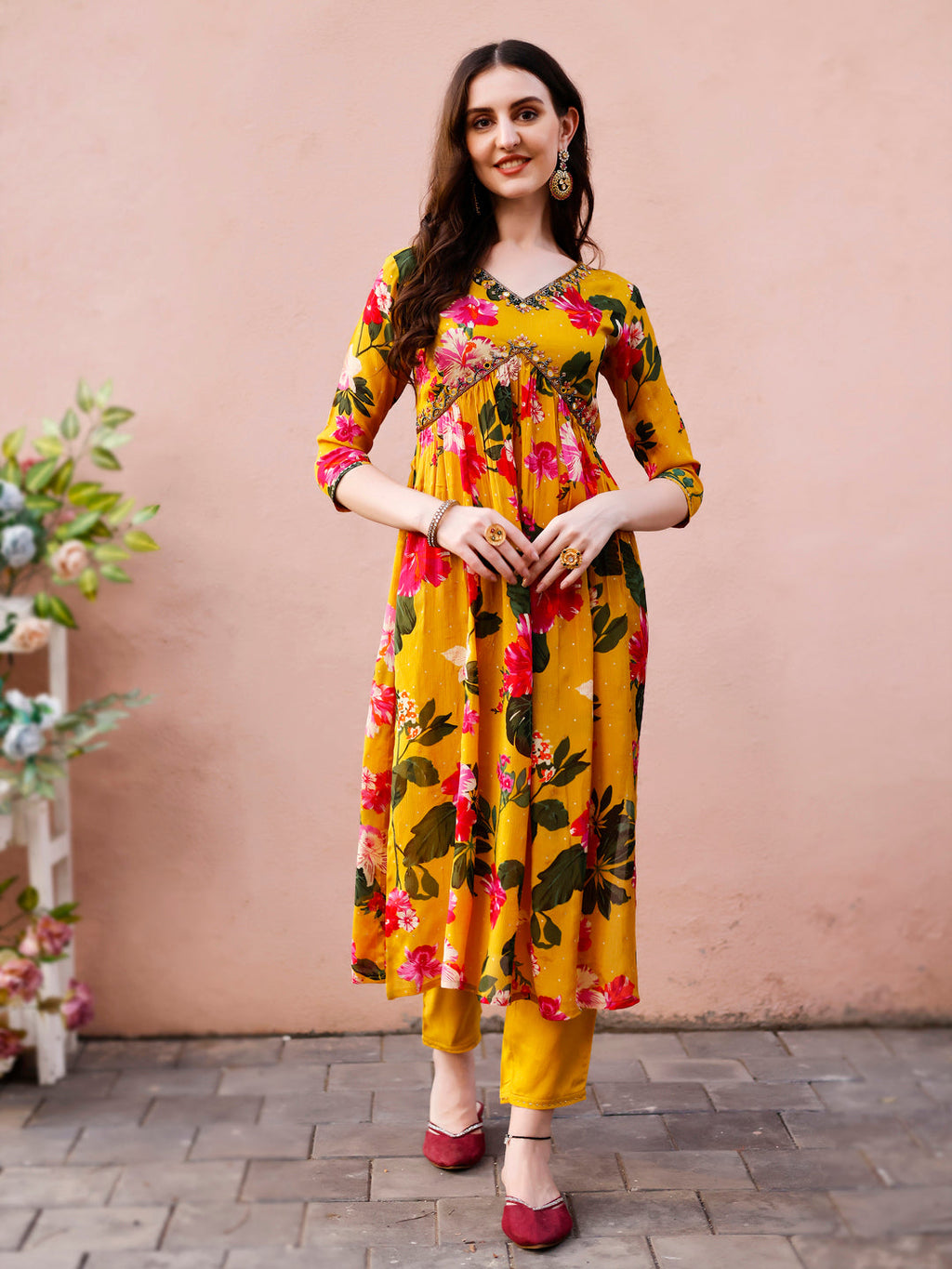Alia Cut Hand Embroidered & Floral Printed Kurta With Pant & Dupatta Premium, Multicolor - Hiral Fashion | Grocsy