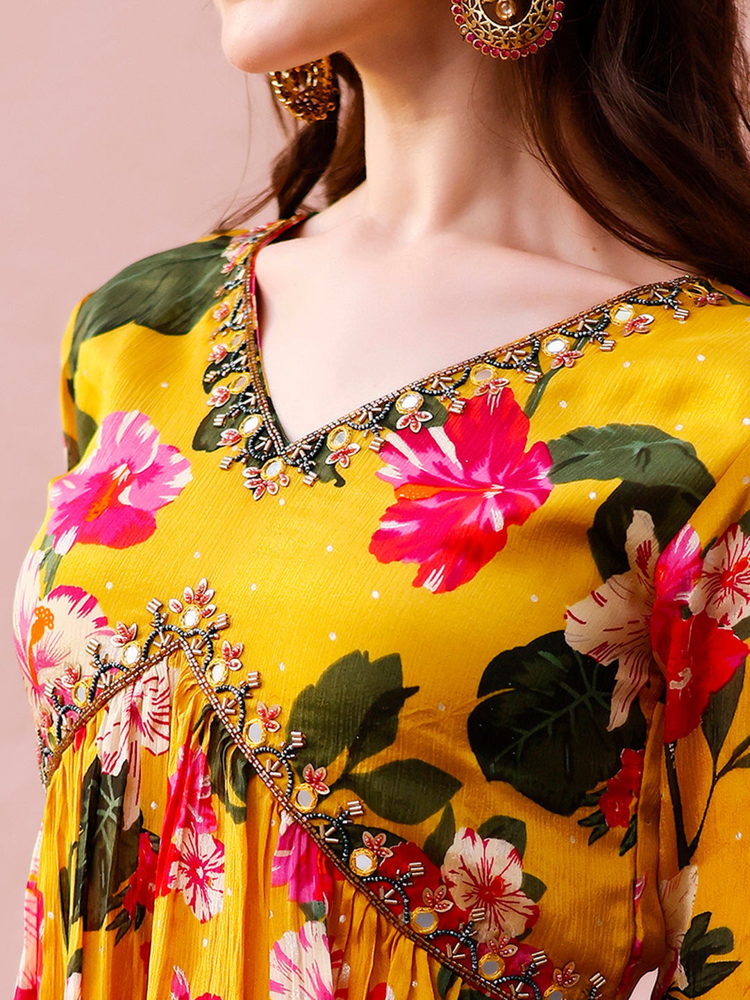 Alia Cut Hand Embroidered & Floral Printed Kurta With Pant & Dupatta Premium, Multicolor - Hiral Fashion | Grocsy