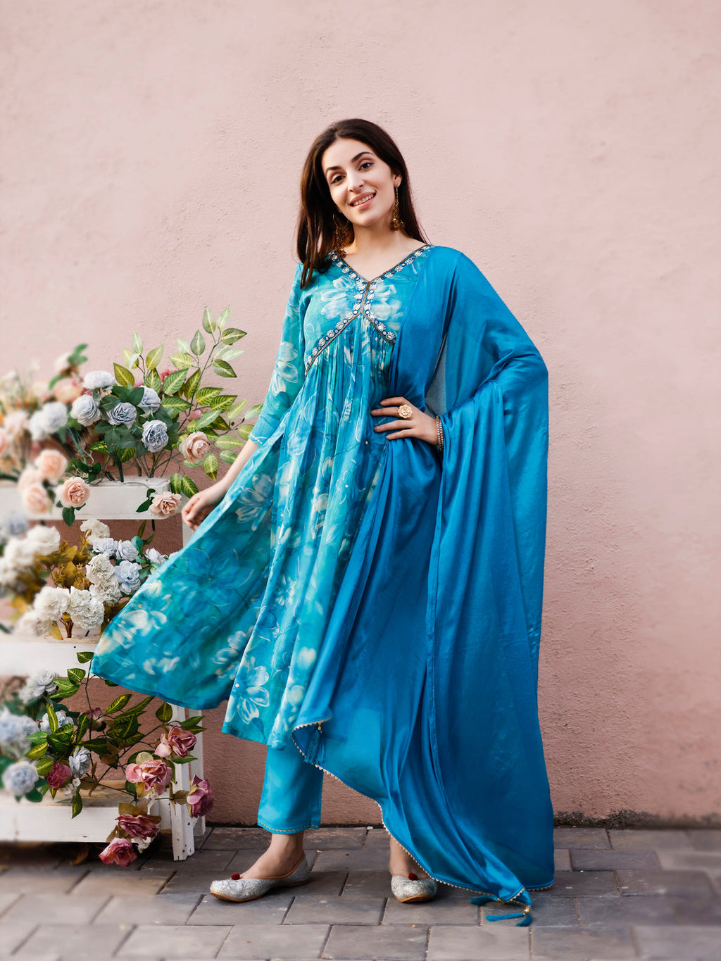 Alia Cut Hand Embroidered & Floral Printed Kurta With Pant & Dupatta Premium, Multicolor - Hiral Fashion | Grocsy