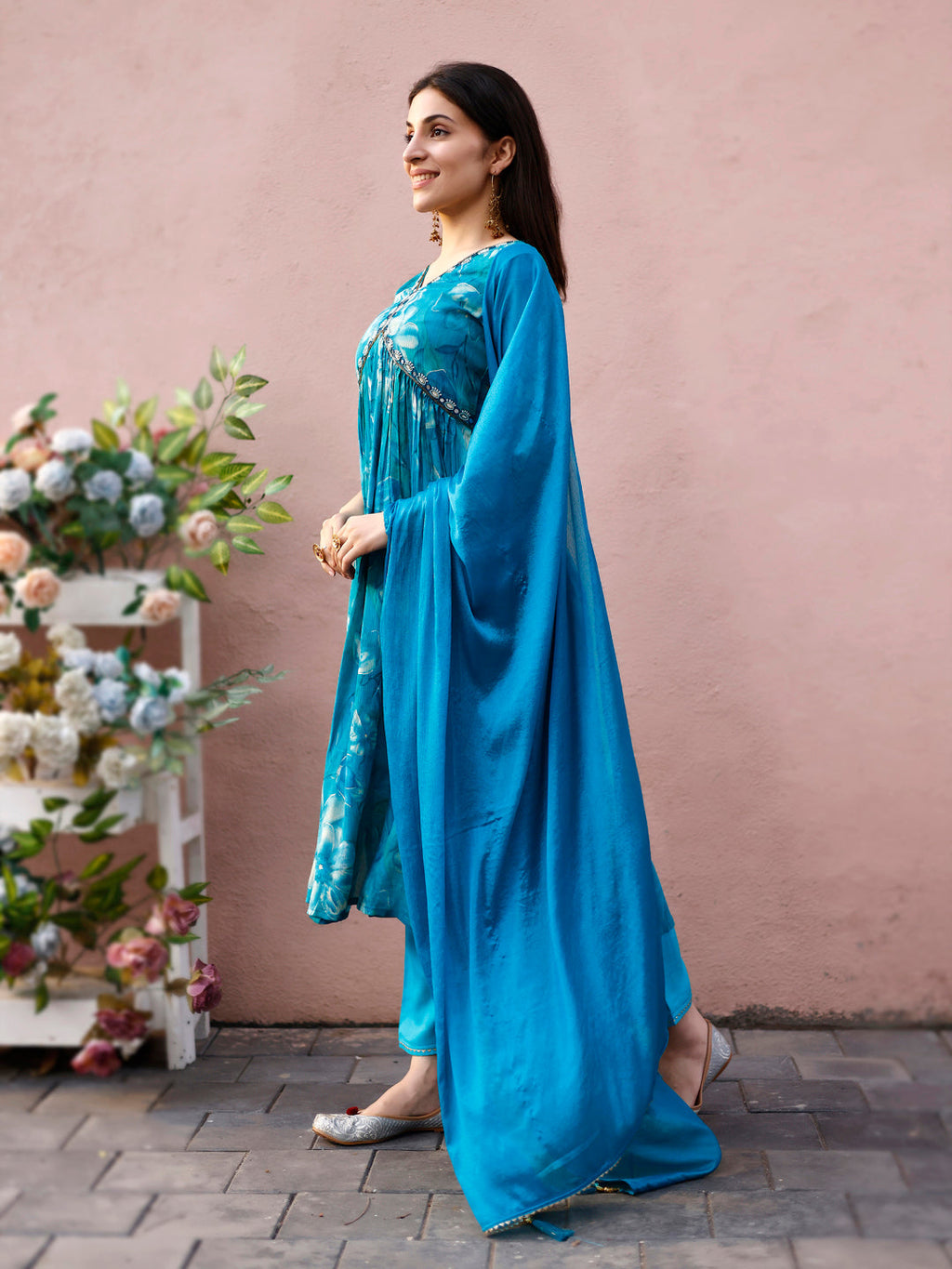Alia Cut Hand Embroidered & Floral Printed Kurta With Pant & Dupatta Premium, Multicolor - Hiral Fashion | Grocsy