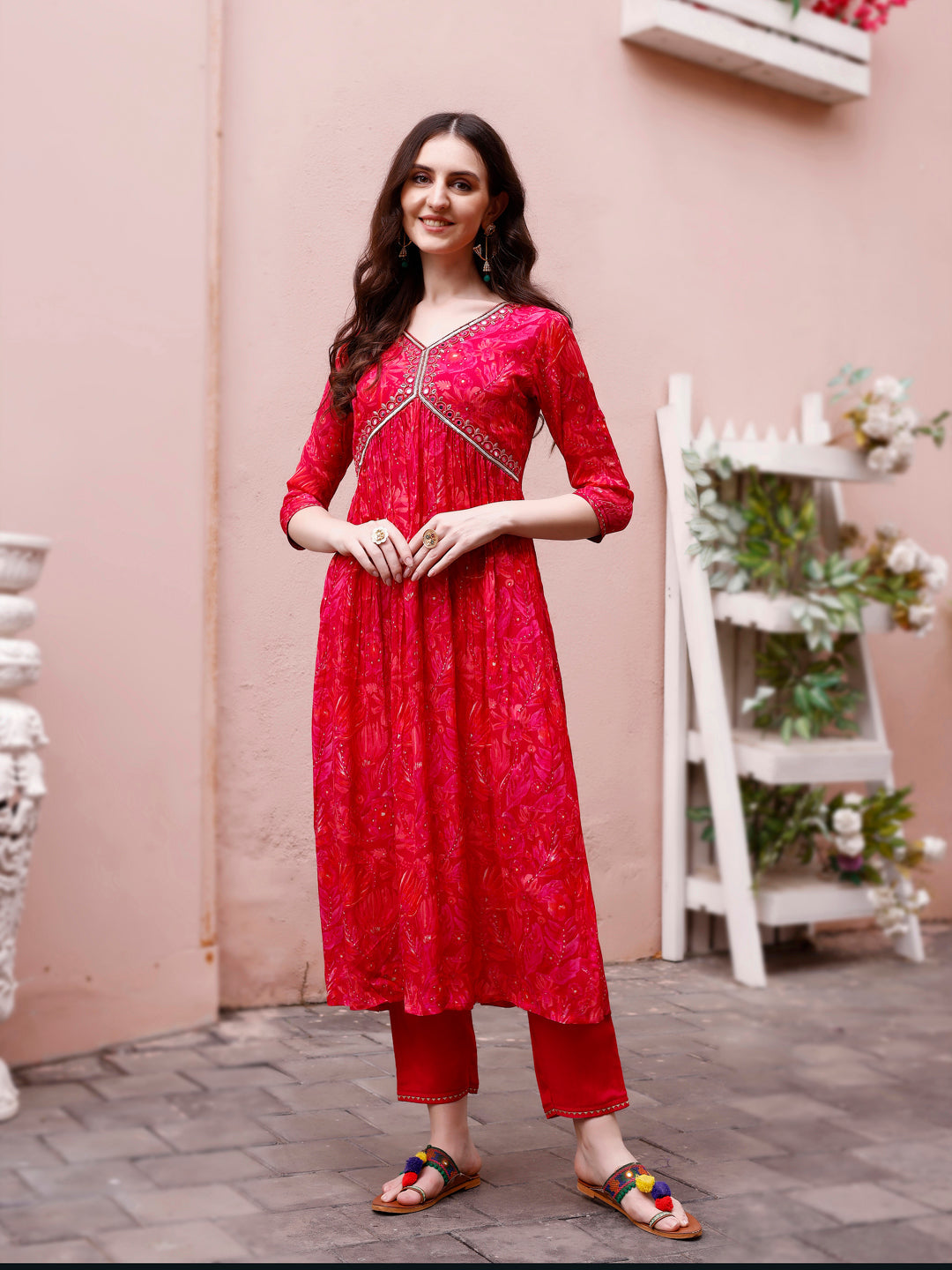 Alia Cut Hand Embroidered & Floral Printed Kurta With Pant & Dupatta Premium, Multicolor - Hiral Fashion | Grocsy