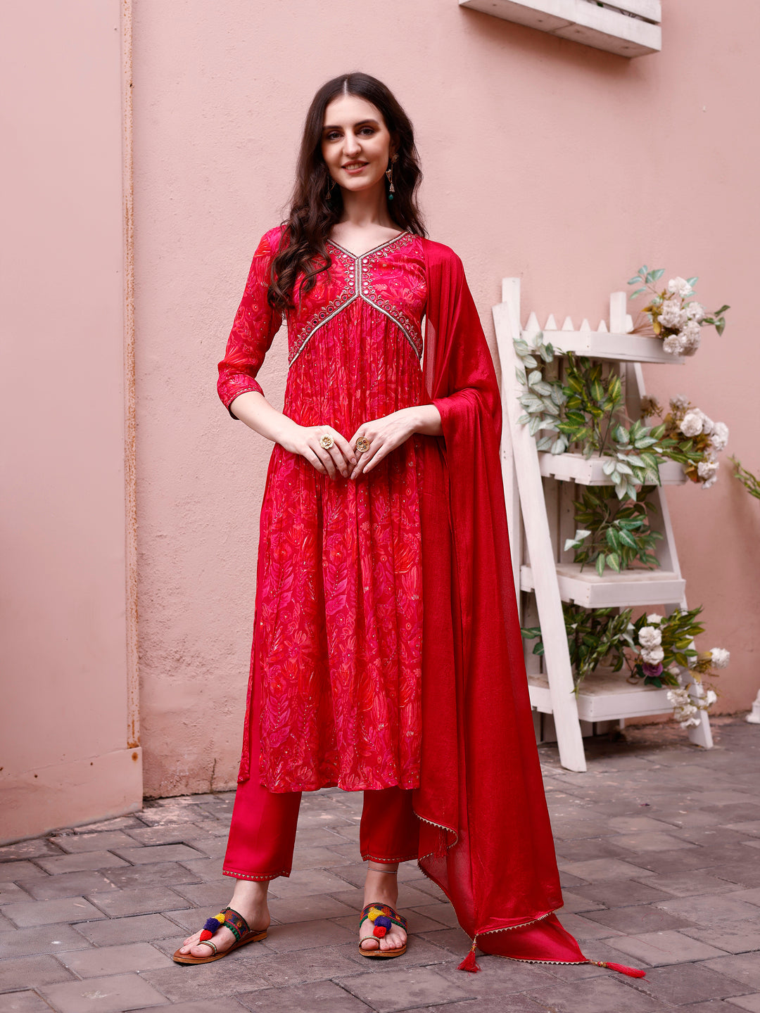 Alia Cut Hand Embroidered & Floral Printed Kurta With Pant & Dupatta Premium, Multicolor - Hiral Fashion | Grocsy