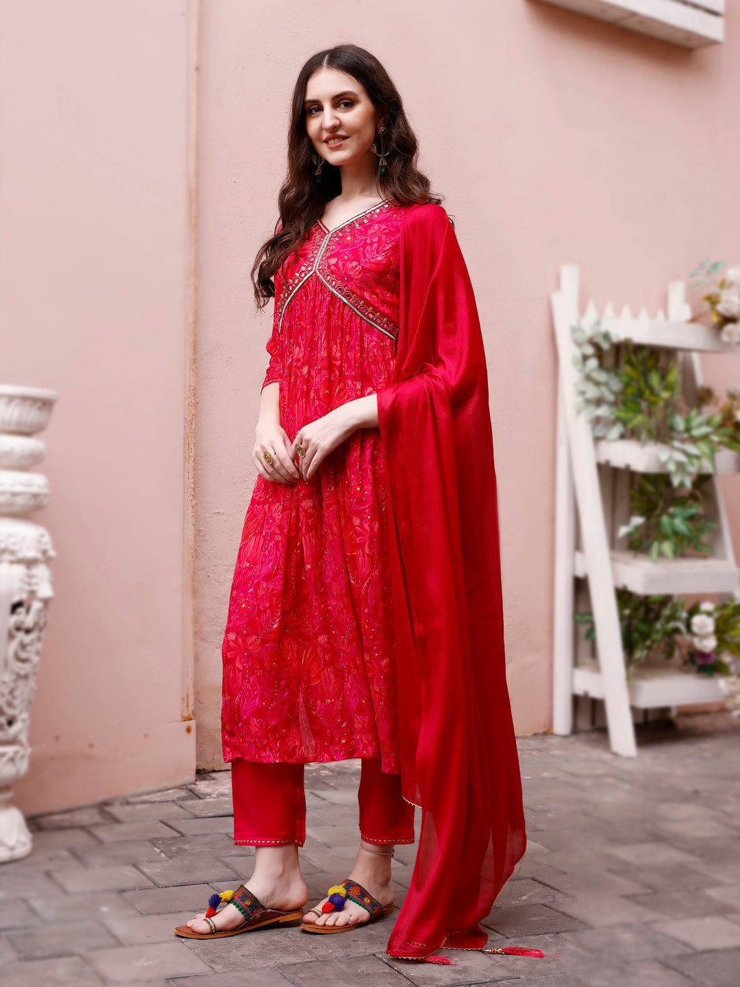 Alia Cut Hand Embroidered & Floral Printed Kurta With Pant & Dupatta Premium, Multicolor - Hiral Fashion | Grocsy