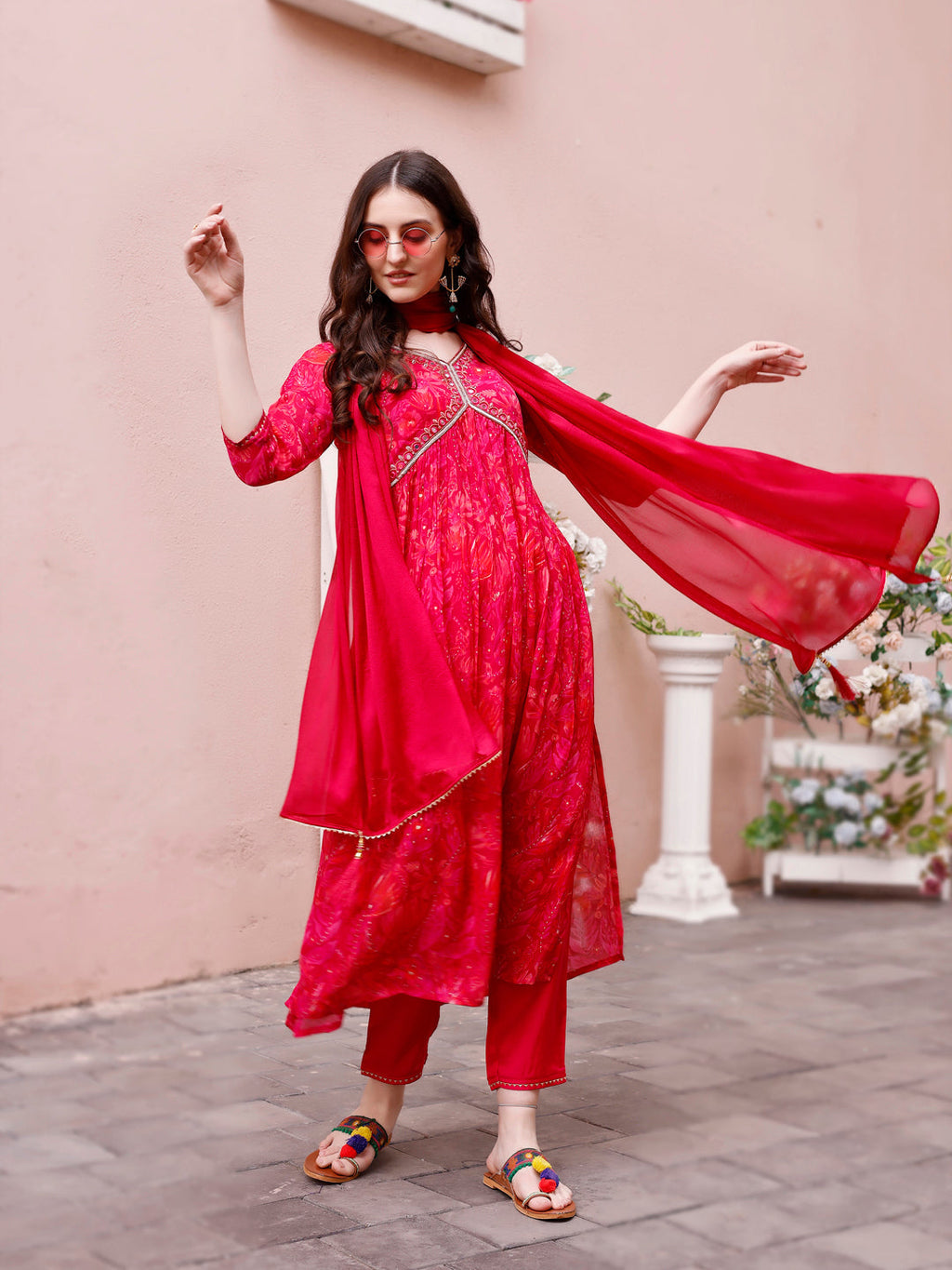 Alia Cut Hand Embroidered & Floral Printed Kurta With Pant & Dupatta Premium, Multicolor - Hiral Fashion | Grocsy